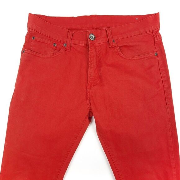 ZARA Man 90s Slim Tapered Moto Jeans Bright Red Denim Men 32 x 34 Neopunk Grunge - Picture 4 of 8